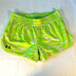 Women’s Under Armour size small, mesh shorts, vibrant yellow, white, short